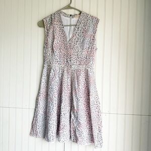 Rebecca Taylor Size 6 Pink V-Neck Leopard Prink Silk A- Line Dress